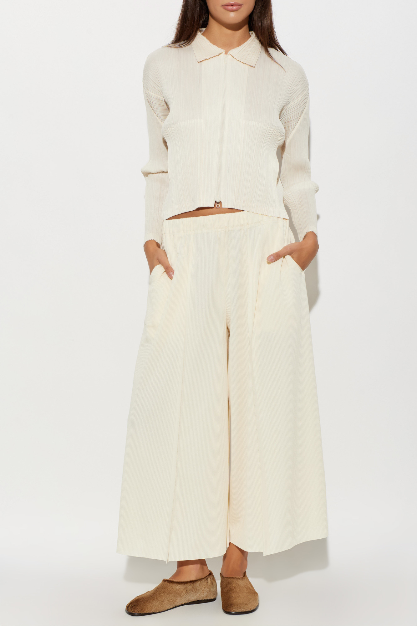 Cream Wide-leg pleated trousers Pleats Please Issey Miyake - Vitkac AS
